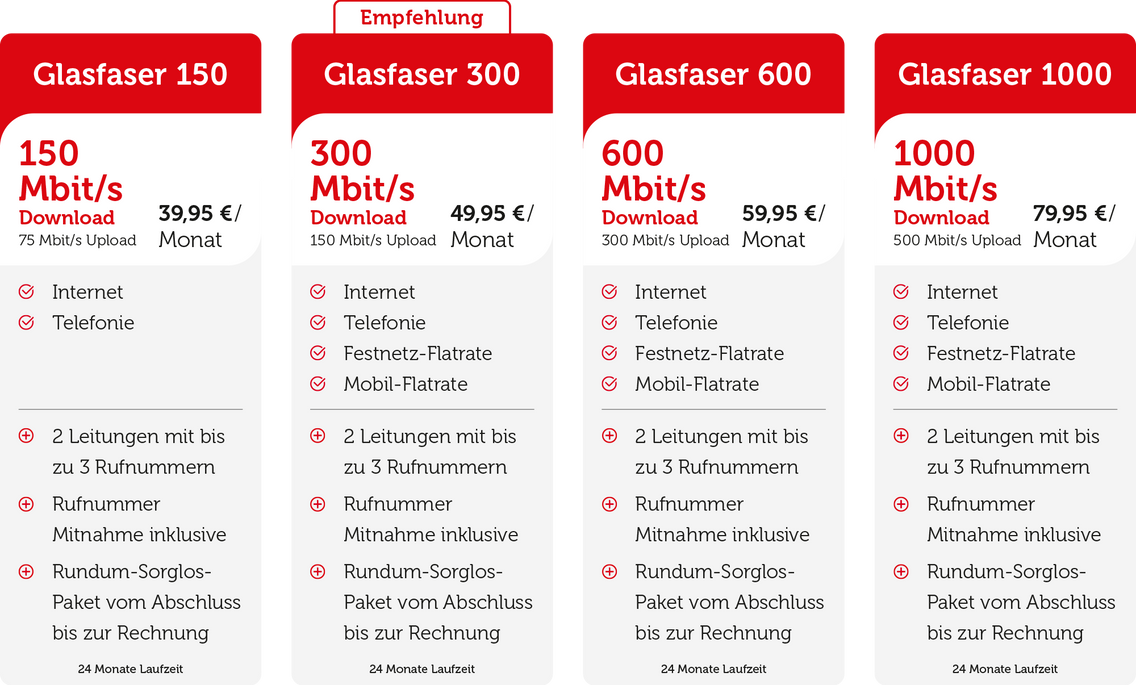 Tarif-Pakete Stadtwerke Glasfaser