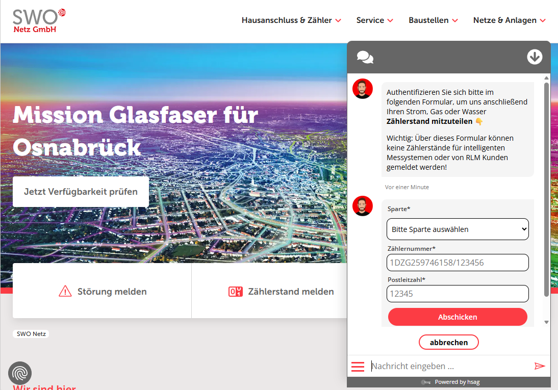 Chatbot Rolf jetzt mit Funktion zum Zählerstand melden