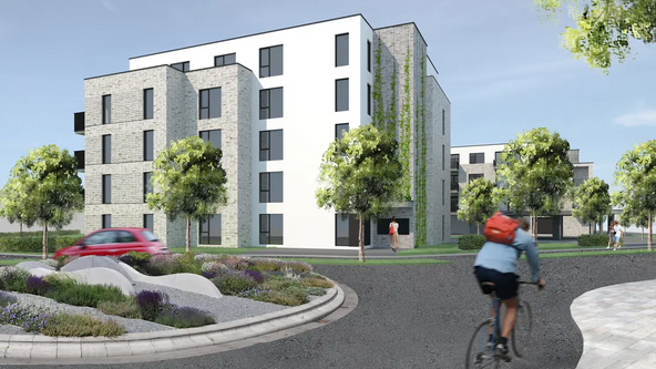 Planungsansicht eines der zwei Mehrfamilienhäuser Günther-Kittelmann-Straße im Landwehrviertel 