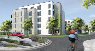 Planungsansicht eines der zwei Mehrfamilienhäuser Günther-Kittelmann-Straße im Landwehrviertel 