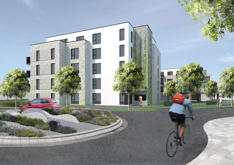 Planungsansicht eines der zwei Mehrfamilienhäuser Günther-Kittelmann-Straße im Landwehrviertel 