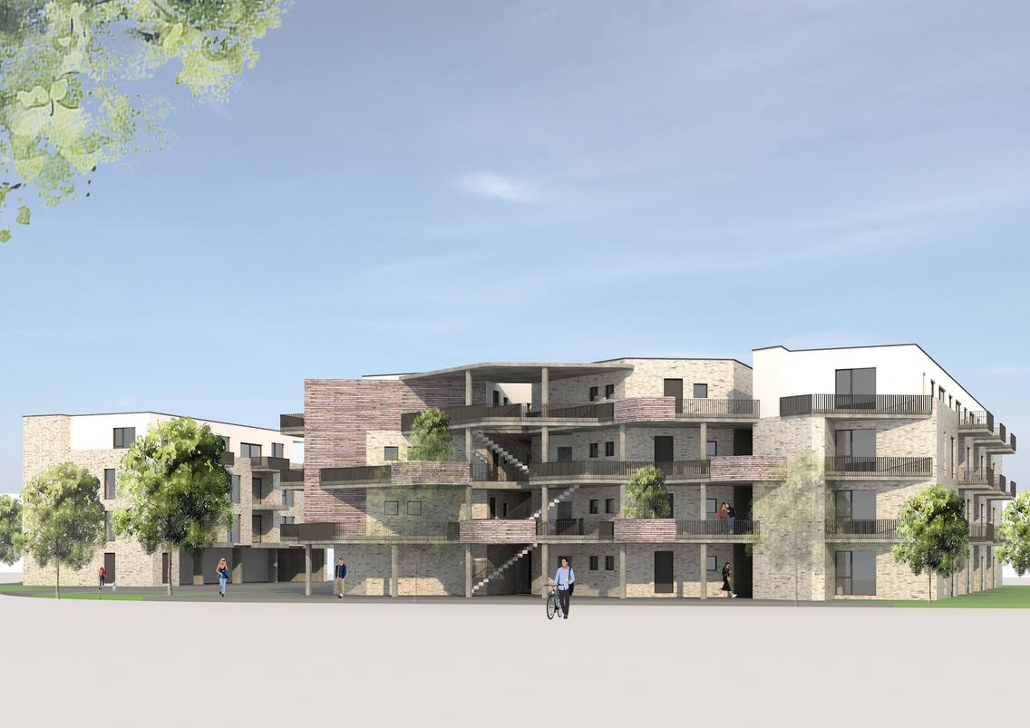 Planungsansicht Rückseite Mehrfamilienhaus Günther-Kittelmann-Straße im Landwehrviertel 