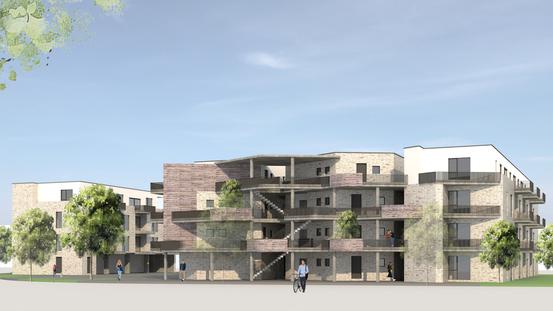 Planungsansicht Rückseite Mehrfamilienhaus Günther-Kittelmann-Straße im Landwehrviertel 