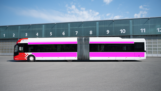 Buswerbung auf einem E-Bus - Teilgestaltung 