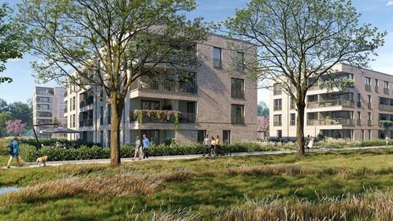 Planungsansicht des Gebäudeensembles "Wohnen am Bellfast-Park"  im Landwehrviertel