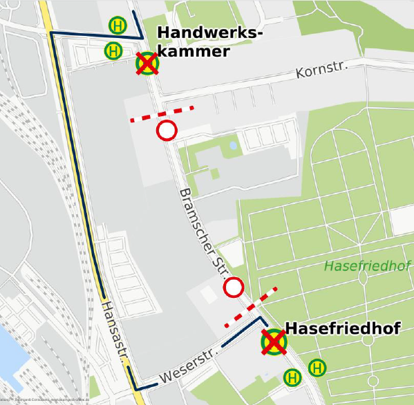 ÖPNV-Umleitung an der Bramscher Straße.