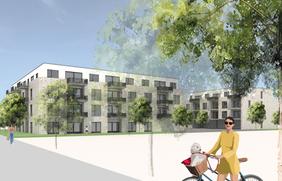 Planungsansicht der zwei Mehrfamilienhäuser Günther-Kittelmann-Straße im Landwehrviertel 