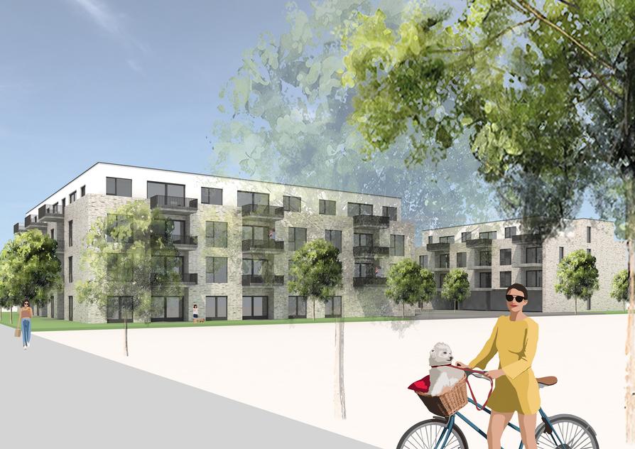 Planungsansicht der zwei Mehrfamilienhäuser Günther-Kittelmann-Straße im Landwehrviertel 