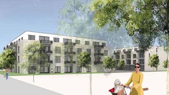 Planungsansicht der zwei Mehrfamilienhäuser Günther-Kittelmann-Straße im Landwehrviertel 