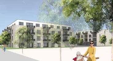 Planungsansicht der zwei Mehrfamilienhäuser Günther-Kittelmann-Straße im Landwehrviertel 