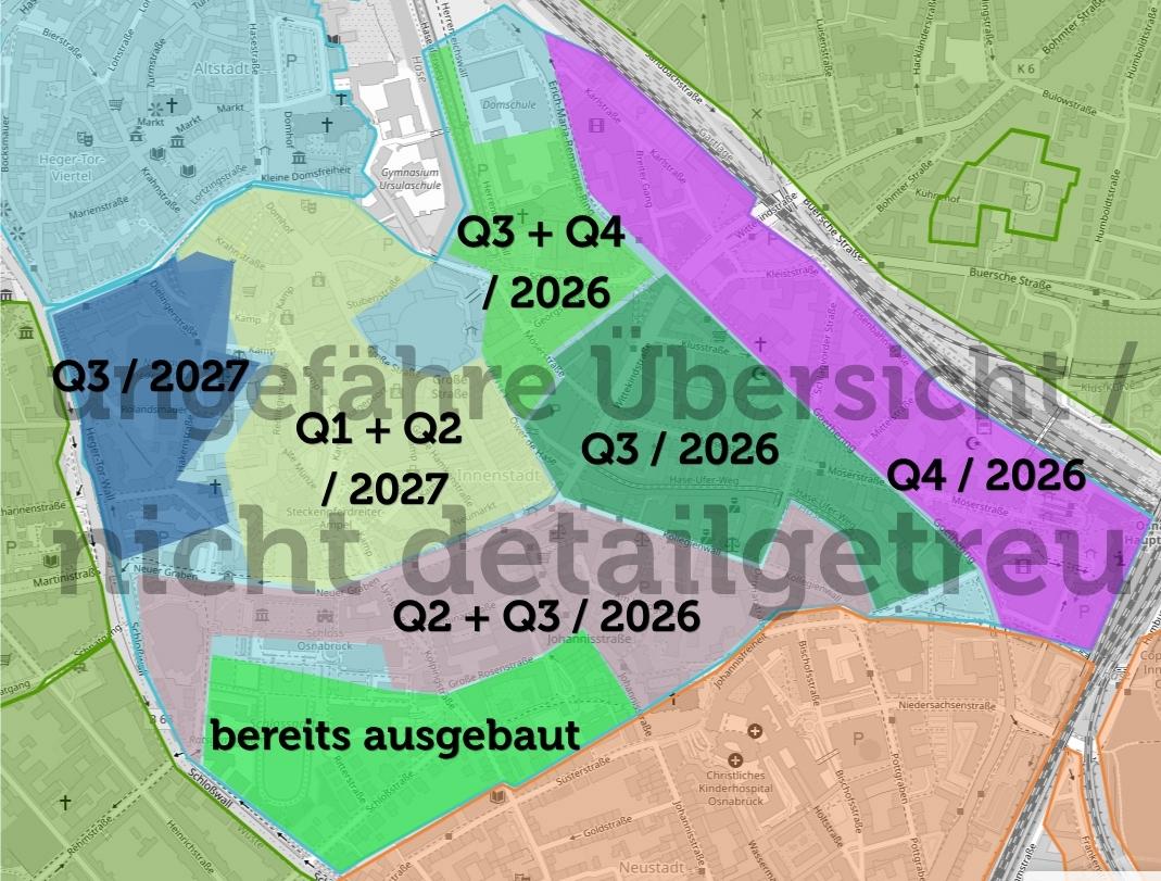 Dies ist eine Übersicht zu den Zeiträumen und Ausbaugebieten in dem Polygon Innenstadt